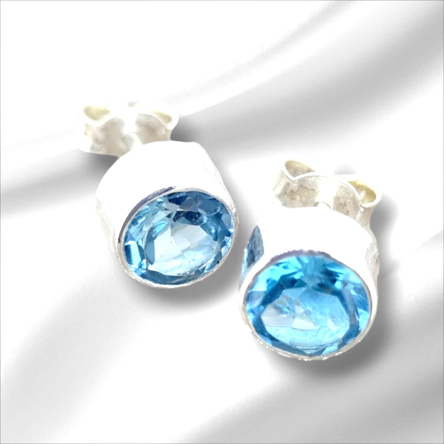 Divine Natural Blue Topaz 925 Sterling Silver Stud Earrings