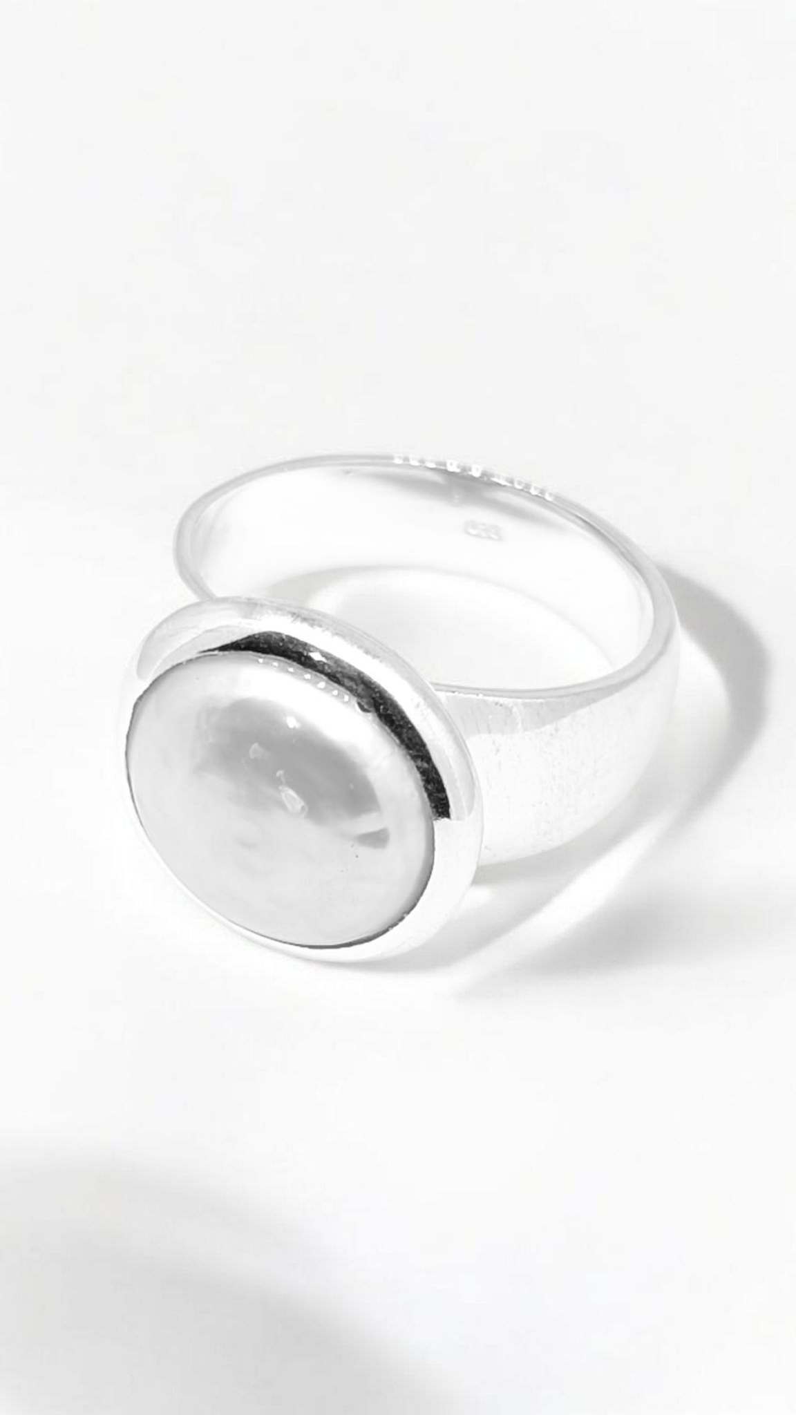 Baroque Pearl In Snug Bezel Set Sterling Silver Ring