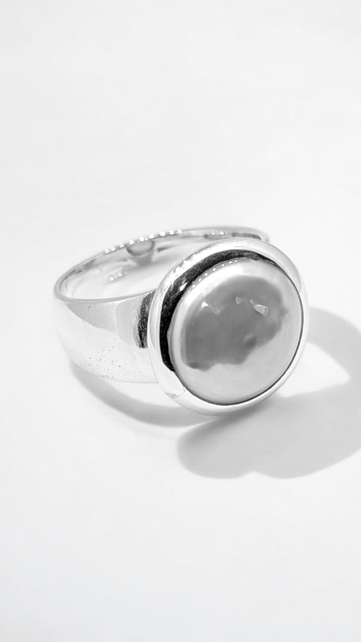 Baroque Pearl In Snug Bezel Set Sterling Silver Ring