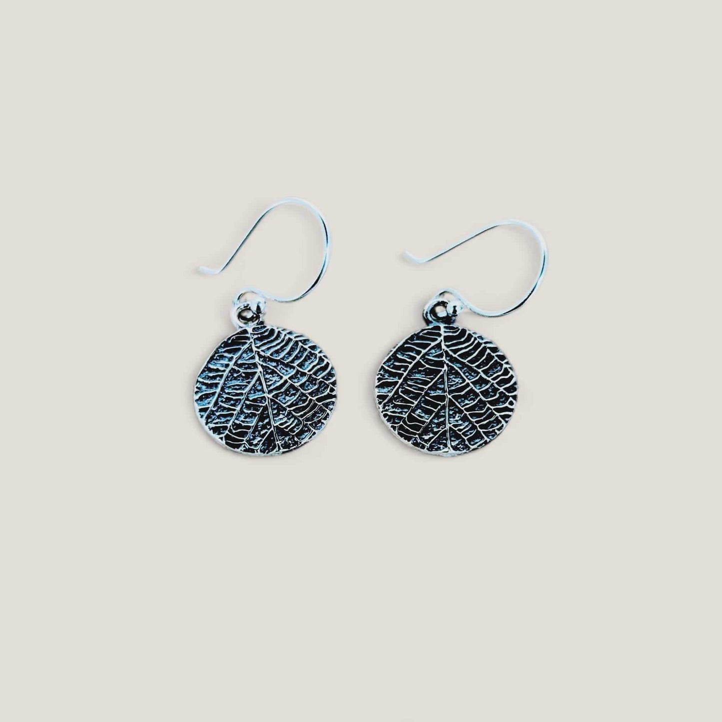 Nature inspired leaf motif sterling silver earrings with a gentle oxidised finish.