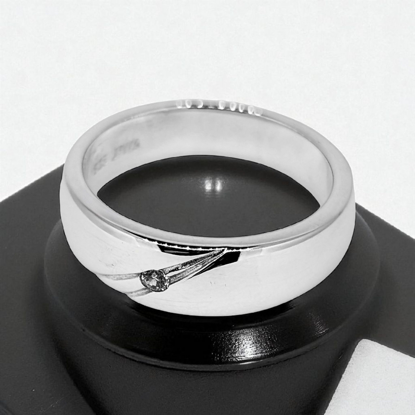 Sterling Silver Flat Band Ring with Petite Zirconia In Embedded Wave Detail