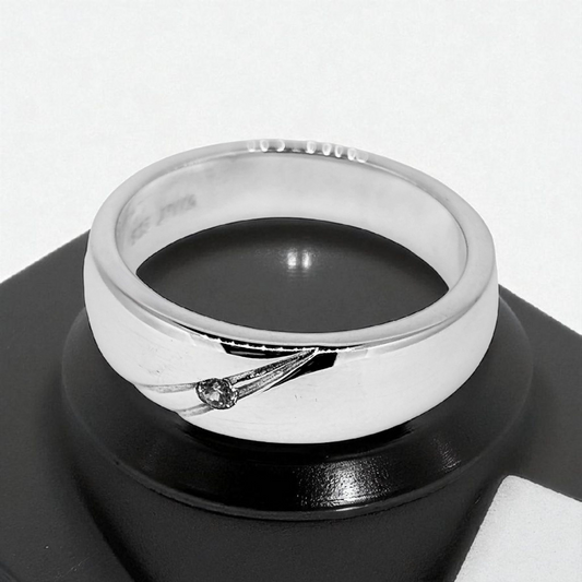Sterling Silver Flat Band Ring with Petite Zirconia In Embedded Wave Detail