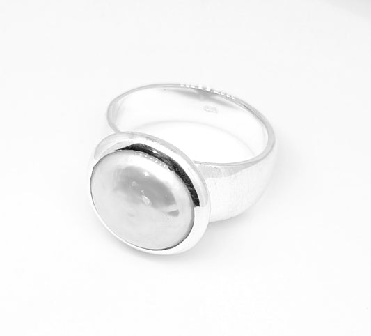 Baroque Pearl In Snug Bezel Set Sterling Silver Ring
