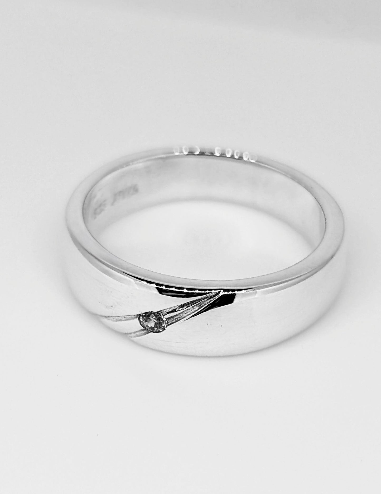 Sterling Silver Flat Band Ring with Petite Zirconia In Embedded Wave Detail